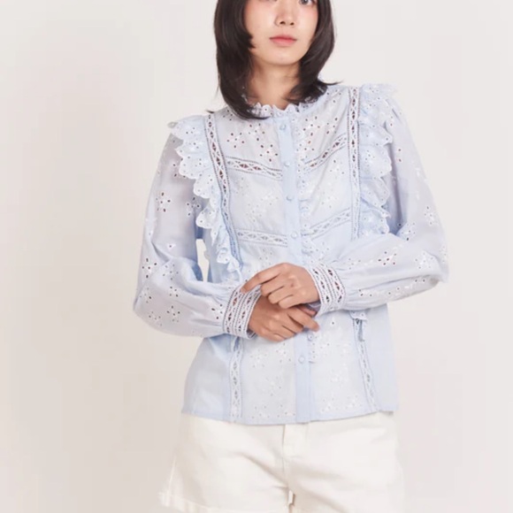 Sezane Irma Blouse in Baby Blue Size 38 US 6 - Picture 2 of 12